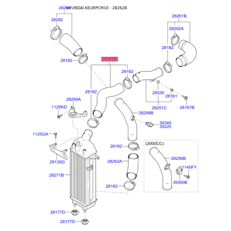 Шланг (патрубок) компрессора 28262-2F050 Mobis - 282622F050 - схема с каталога 28262B, KEURPCM10 282622F050