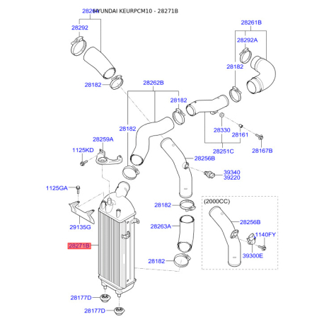 Интеркулер 28271-2F050 Mobis - 282712F050 - схема с каталога 28271B, KEURPCM10 282712F050