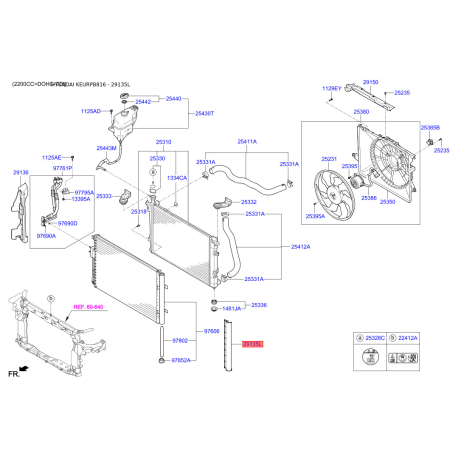Облицовка / защитная накладка, облицовка радиатора левая 29136-2W000 Mobis - 291362W000 - схема с каталога 29135L, KEURPB816 291362W000