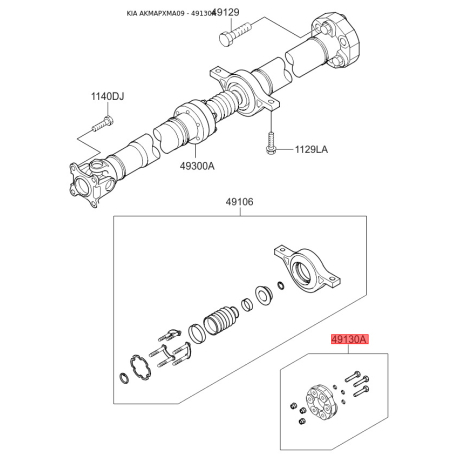 Фланец, карданный вал 49130-2B000 Mobis - 491302B000 - схема с каталога 49130A, AKMAPXMA09 491302B000