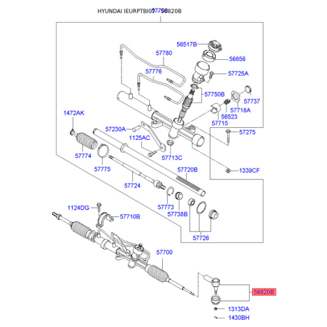 Наконечник рулевой тяги 56820-3B000 Mobis - 568203B000 - схема с каталога 56820B, IEURPTBI07 568203B000