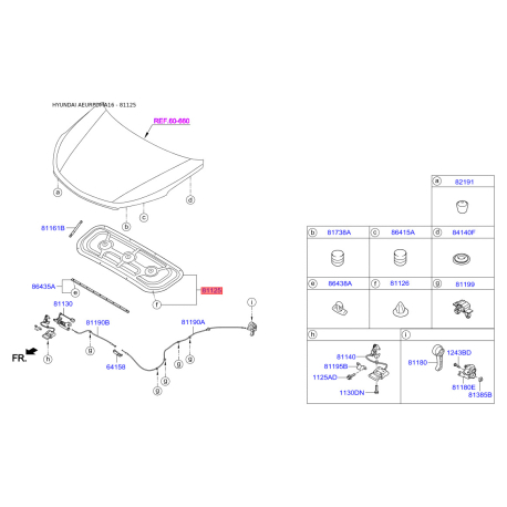 Шумоизоляция (теплоизоляция) капота 81124-2W000 Mobis - 811242W000 - схема с каталога 81125, AEURPDMA16 811242W000