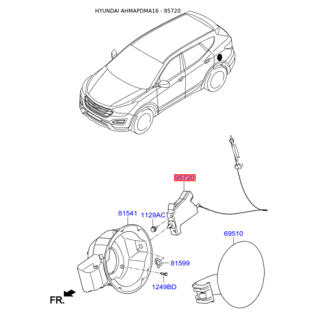Трос, крышка бака 81590-2W000 Mobis - 815902W000 - схема с каталога 95720, AHMAPDMA16 815902W000