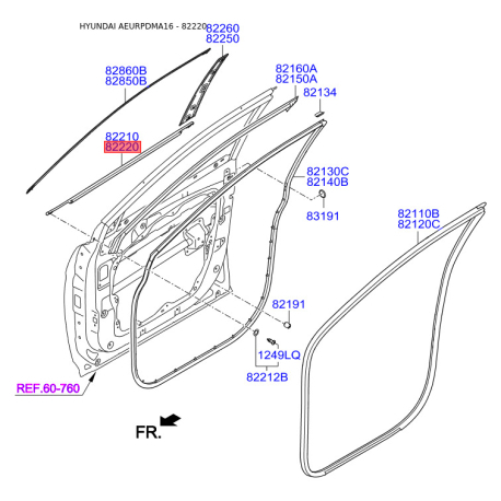 Облицовка / защитная накладка, дверь правая 82220-2W000 Mobis - 822202W000 - схема с каталога 82220, AEURPDMA16 822202W000