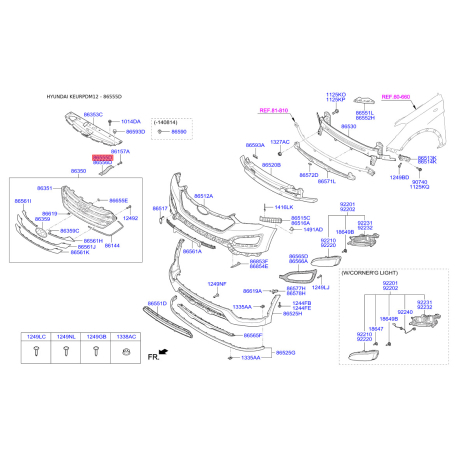 Кронштейн, буфер левый 86573-2W000 Mobis - 865732W000 - схема с каталога 86555D, KEURPDM12 865732W000
