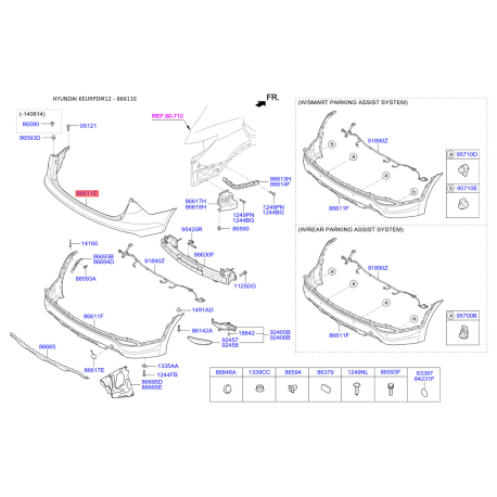 Бампер верхний 86611-2W000 Mobis - 866112W000 - схема с каталога 86611E, KEURPDM12 866112W000