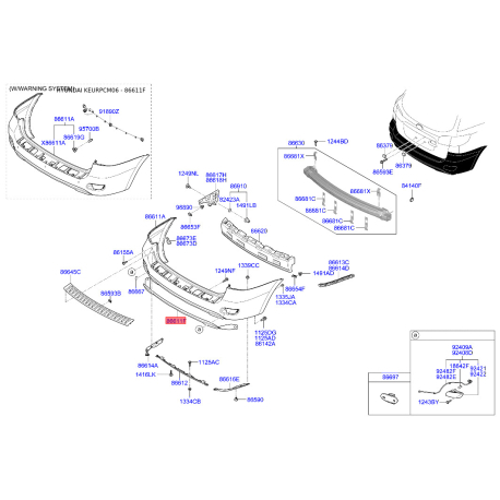 Бампер нижний 86625-2B010 Mobis - 866252B010 - схема с каталога 86611F, KEURPCM06 866252B010
