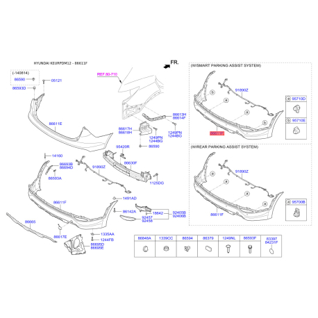 Бампер нижний 86650-2W000 Mobis - 866502W000 - схема с каталога 86611F, KEURPDM12 866502W000