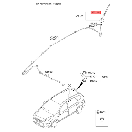 Антенна 96200-2B000 Mobis - 962002B000 - схема с каталога 96210H, KKMAPUN06 962002B000