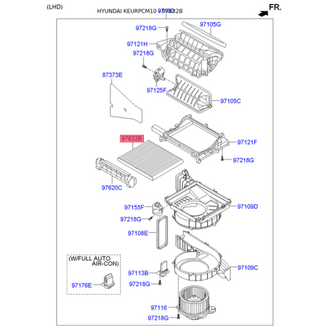 Фільтр салону 97133-2B005 Mobis - 971332B005 - схема з каталогу 97632B, KEURPCM10 971332B005