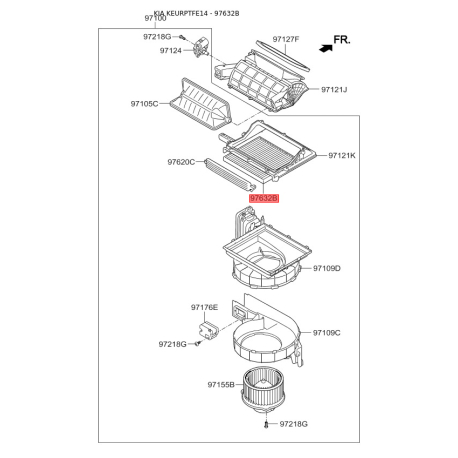 Фильтр салона 97133-3SAA0 Mobis - 971333SAA0 - схема с каталога 97632B, KEURPTFE14 971333SAA0