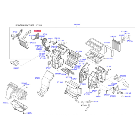 Крышка (корпус или кронштейн) отопителя 97154-3K000 Mobis - 971543K000 - схема с каталога 97256D, AHMAPCMA11 971543K000