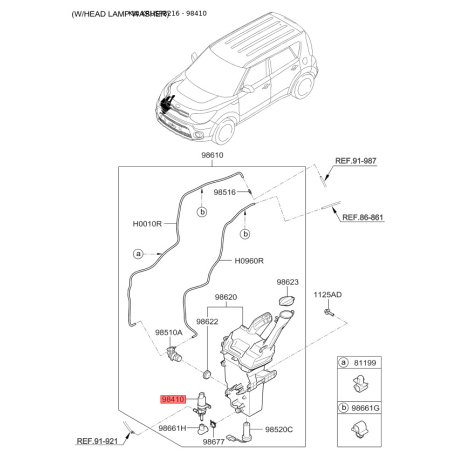 Насос бачка омивача 98510-2B700 Mobis - 985102B700 - схема з каталогу 98410, KRUSPB216 985102B700