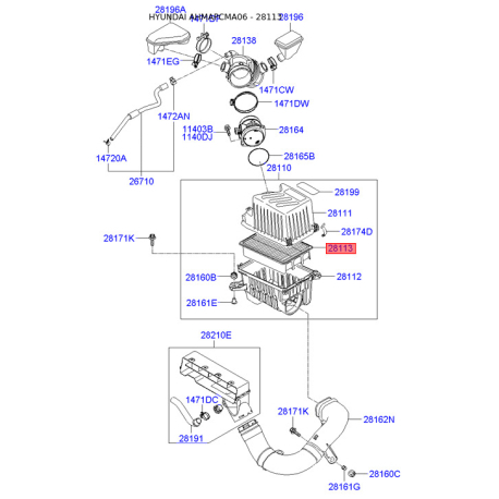 Фільтр повітряний 28113-2B000 Mobis - 281132B000 - схема з каталогу 28113, AHMAPCMA06 281132B000