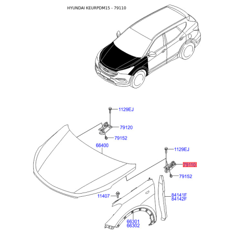 Петля капота левая 79110-2W000 Mobis - 791102W000 - схема с каталога 79110, KEURPDM15 791102W000