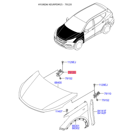 Петля капота правая 79120-2W000 Mobis - 791202W000 - схема с каталога 79120, KEURPDM15 791202W000