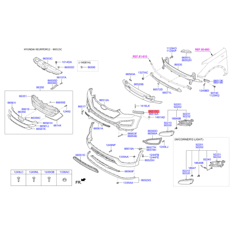 Кронштейн, буфер левый 86527-2W000 Mobis - 865272W000 - схема с каталога 86515C, KEURPDM12 865272W000