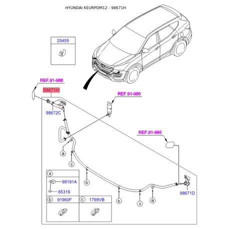Адаптер, водяной насос омывателя 98670-2W000 Mobis - 986702W000 - схема с каталога 98671H, KEURPDM12 986702W000