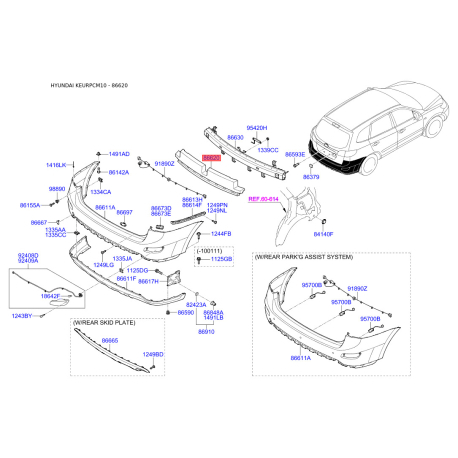 Гаситель, буфер 86620-2B700 Mobis - 866202B700 - схема с каталога 86620, KEURPCM10 866202B700