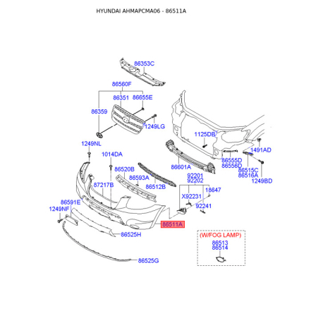 Бампер 86511-2B020 Mobis - 865112B020 - схема с каталога 86511A, AHMAPCMA06 865112B020
