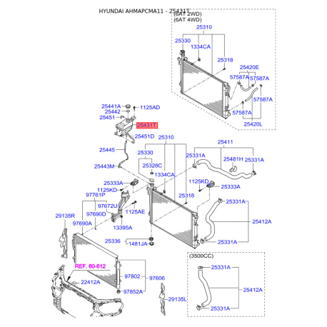 Бачок расширительный 25431-2B200 Mobis - 254312B200 - схема с каталога 25431T, AHMAPCMA11 254312B200
