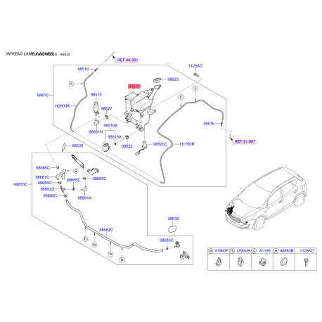 Бачок омывателя 98620-A2000 Mobis - 98620A2000 - схема с каталога 98620, SEURPA216 98620A2000