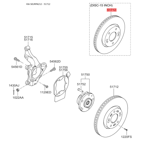 Диск тормозной S5171-22V000 Mobis - S517122V000 - схема с каталога 51712, SEURPA212 S517122V000