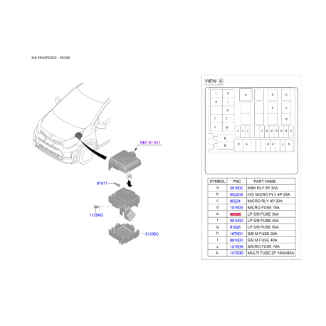 Предохранители 18790-01129 Mobis - 1879001129 - схема с каталога 99106, KRUSPG620 1879001129