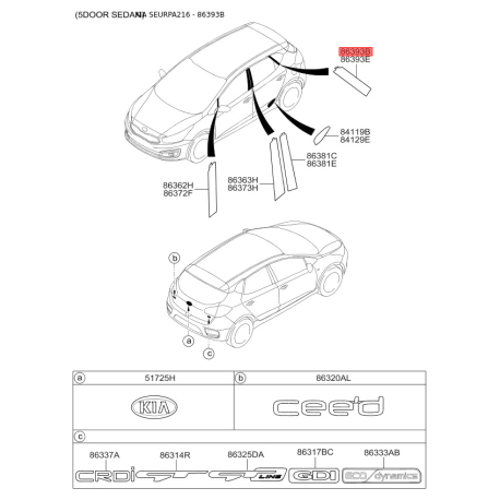 Облицовка / защитная накладка, боковина задняя правая 86393-A2000 Mobis - 86393A2000 - схема с каталога 86393B, SEURPA216 86393A2000