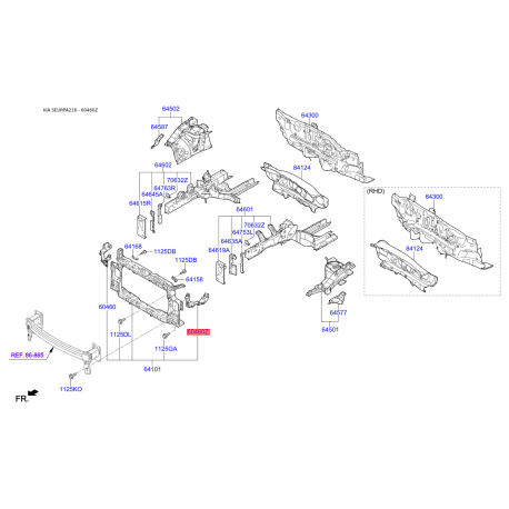 Кронштейн, облицовка радиатора левая 64156-A2000 Mobis - 64156A2000 - схема с каталога 60460Z, SEURPA216 64156A2000