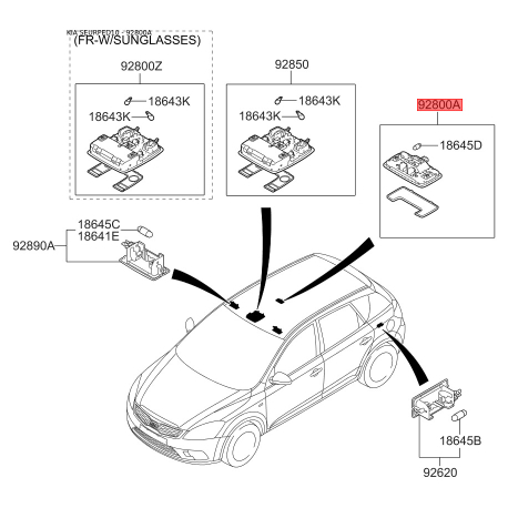 Освещение салона 92850-1H000ED Mobis - 928501H000ED - схема с каталога 92800A, SEURPED10 928501H000ED
