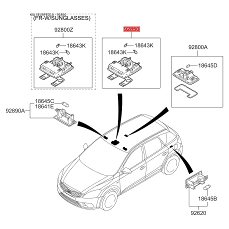 Освітлення салону 92870-1H000ED Mobis - 928701H000ED - схема з каталогу 92850, SEURPED10 928701H000ED