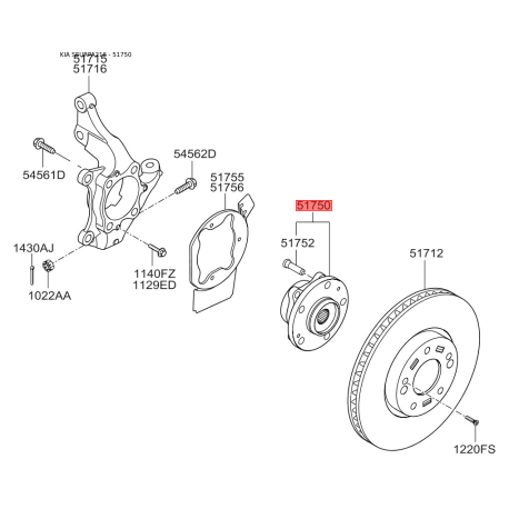 Маточина колеса 51750-A6000 Mobis - 51750A6000 - схема з каталогу 51750, SEURPA216 51750A6000