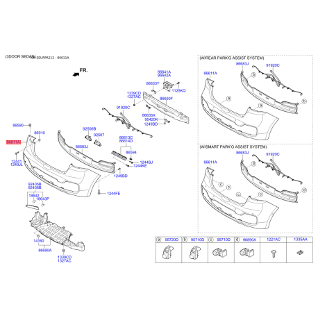 Бампер 86611-A2000 Mobis - 86611A2000 - схема с каталога 86611A, SEURPA212 86611A2000
