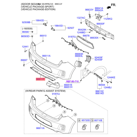 Бампер нижний 86689-A2200 Mobis - 86689A2200 - схема с каталога 86611F, SEURPA216 86689A2200