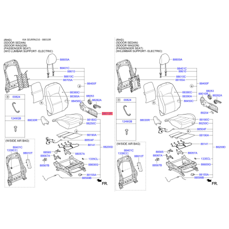 Сидение крепление 88661-A2010WK Mobis - 88661A2010WK - схема с каталога 88010R, SEURPA216 88661A2010WK