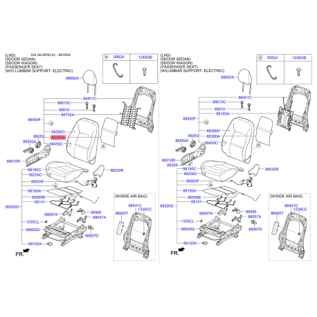 Каркас сиденья 88390-A2000 Mobis - 88390A2000 - схема с каталога 88390A, SEURPA216 88390A2000