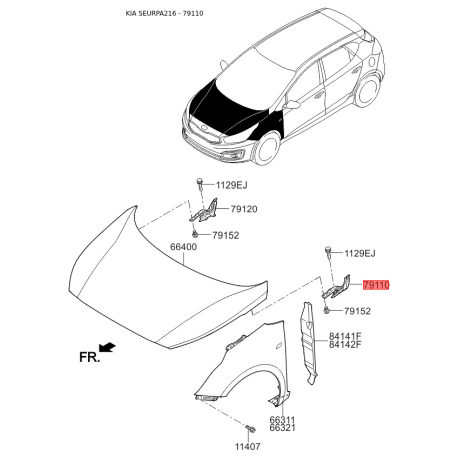 Петля капота левая 79110-A2000 Mobis - 79110A2000 - схема с каталога 79110, SEURPA216 79110A2000