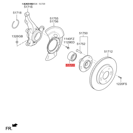 Подшипник ступицы колеса комплект S5172-00Q000 Mobis - S517200Q000 - схема с каталога 51720, MEURPB016 S517200Q000