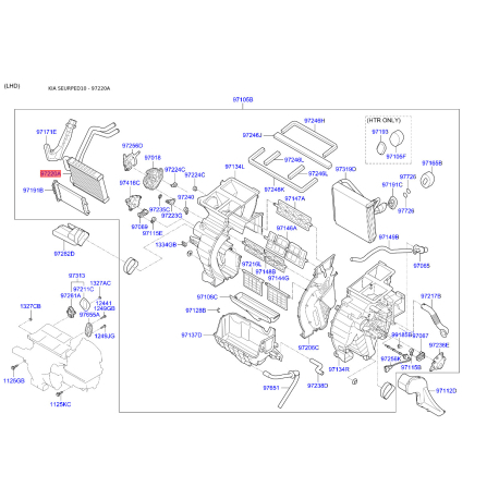 Радиатор печки 97138-1H050 Mobis - 971381H050 - схема с каталога 97220A, SEURPED10 971381H050