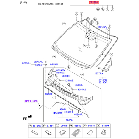 Ветровое стекло 86110-A2700 Mobis - 86110A2700 - схема с каталога 86110A, SEURPA216 86110A2700