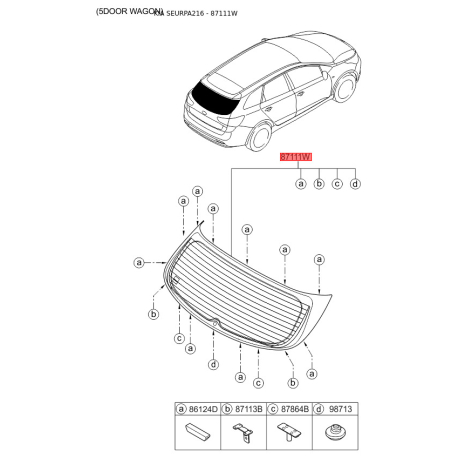 Заднее стекло 87110-A2500 Mobis - 87110A2500 - схема с каталога 87111W, SEURPA216 87110A2500