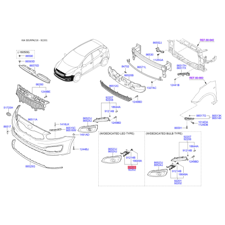 Фара противотуманная левая 92201-A2300 Mobis - 92201A2300 - схема с каталога 92201, SEURPA216 92201A2300