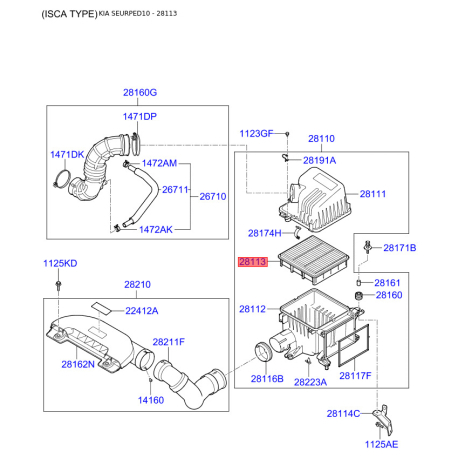 Фильтр воздушный S2811-32H000 Mobis - S281132H000 - схема с каталога 28113, SEURPED10 S281132H000