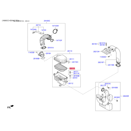Фільтр повітряний S2811-3A5800 Mobis - S28113A5800 - схема з каталогу 28113, KEURPA716 S28113A5800