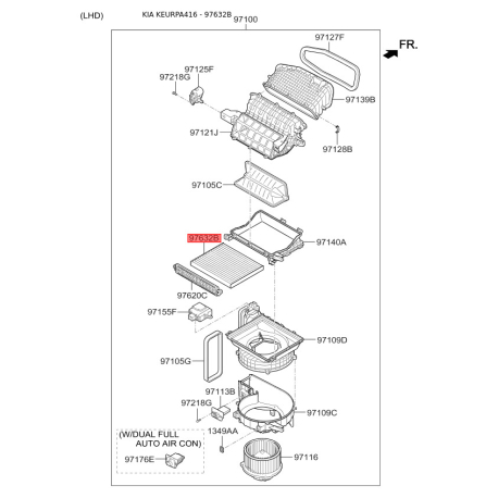 Фильтр салона S9713-32H001 Mobis - S971332H001 - схема с каталога 97632B, KEURPA416 S971332H001