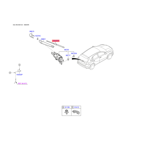 Щітка склоочисника задня 98850-A2000 Mobis - 98850A2000 - схема з каталогу 9885RR, SRUSPJ718 98850A2000