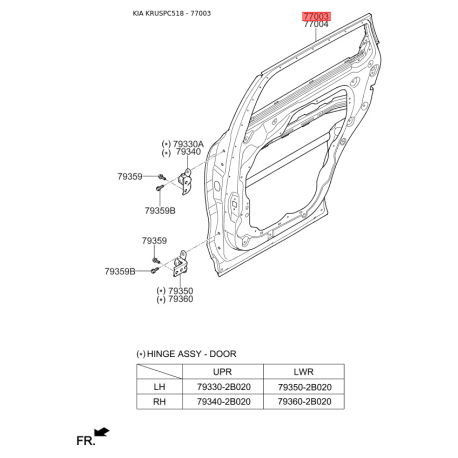 Дверь, кузов левая 77003-C5010 Mobis - 77003C5010 - схема с каталога 77003, KRUSPC518 77003C5010