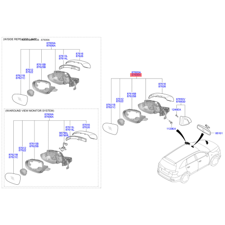 Зеркало наружное заднее правое 87620-C5110 Mobis - 87620C5110 - схема с каталога 87606A, KRUSPC518 87620C5110