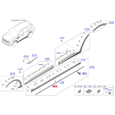 Крепления подкрылка и брызговика 87756-2W000 Mobis - 877562W000 - схема с каталога H87770, AEURPHY24 877562W000